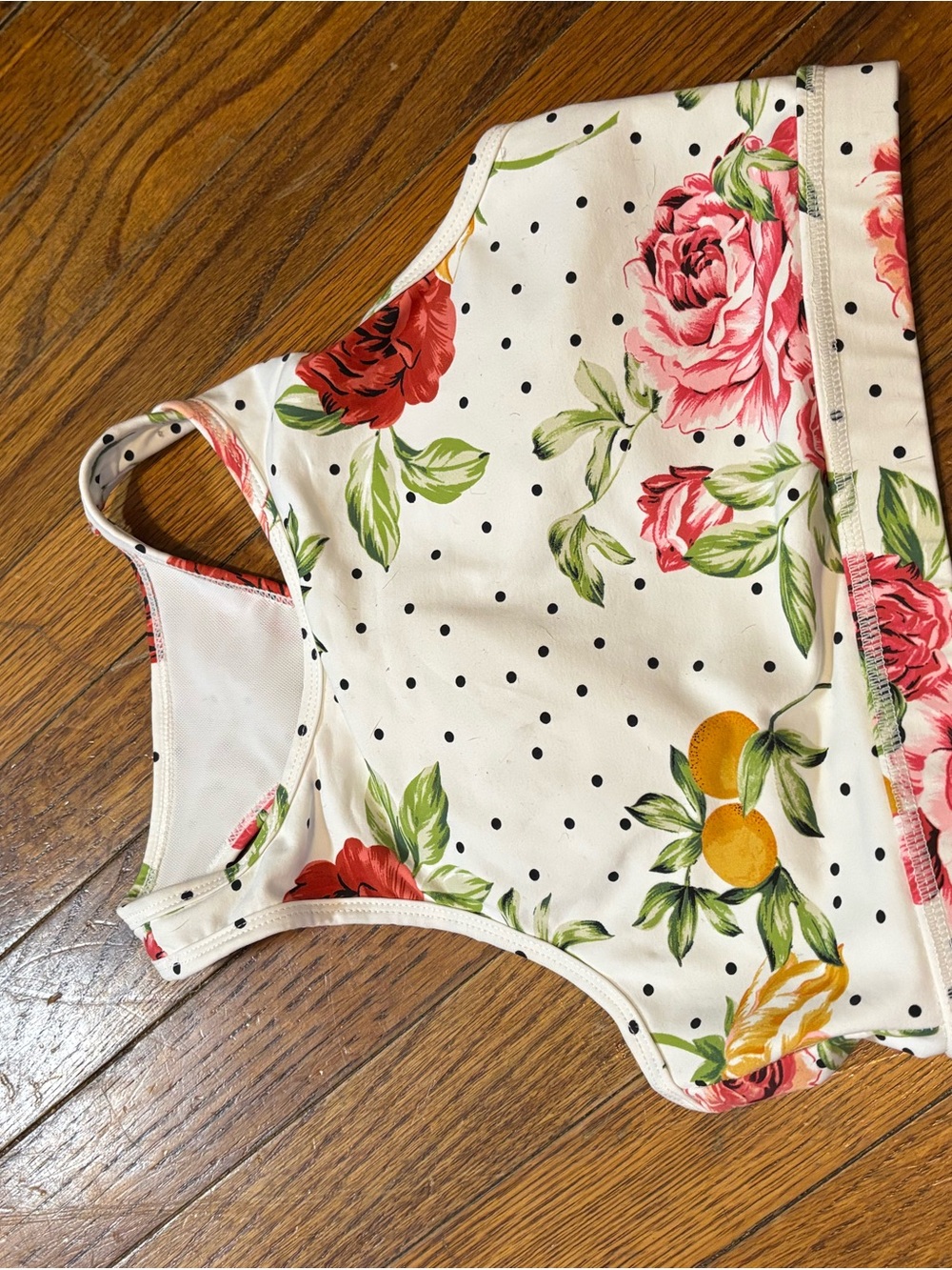 Mono B White Cropped Tank with Pink Floral & Black Polka Dots
